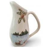 Red Wing 2001 Collectors Society Ceramic Pitcher with Lake and Deer Motif