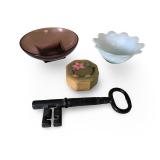 Vintage Collection with Iron Skeleton Key, Trinket Box, and Glass Bowls