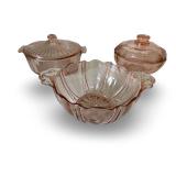 Collection of Vintage Pink Depression Glass Dishes and Tableware