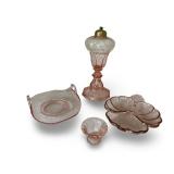 Collection of Vintage Pink Depression Glass Dishes and Tableware