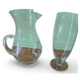 Collection of Vintage Cut Glassware Including Decanter, Pitchers, and Shade Covers