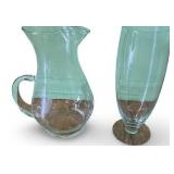 Collection of Vintage Cut Glassware Including Decanter, Pitchers, and Shade Covers