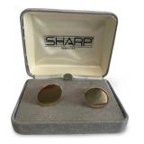 Sharp Gold Tone Oval Cufflinks in Velvet Case