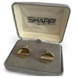 Sharp Gold Tone Oval Cufflinks in Velvet Case