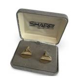 Sharp Gold Tone Oval Cufflinks in Velvet Case