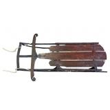 Vintage Wooden and Metal Snow Sled with Rope Pull
