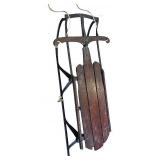 Vintage Wooden and Metal Snow Sled with Rope Pull