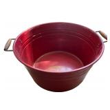Pottery Barn Red Metal Tub with Wooden Handles