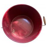Pottery Barn Red Metal Tub with Wooden Handles