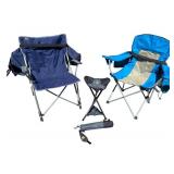 Set of 2 Folding Camp Chairs and Tripod Stool with Carry Bag and 2 Coolers
