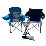 Set of 2 Folding Camp Chairs and Tripod Stool with Carry Bag and 2 Coolers