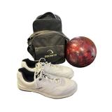 Bowling Set with Dexter Size 8.5 Shoes, Ebonite Bag, and Red Swirl Bowling Ball