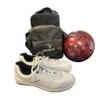Bowling Set with Dexter Size 8.5 Shoes, Ebonite Bag, and Red Swirl Bowling Ball