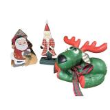 Collection of Wooden and Decorative Christmas Santa Figures with Reindeer