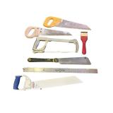 Collection of Hand Saws, Ruler, and Scraper Tool