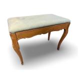 Vintage Upholstered Wooden Bench with Curved Legs