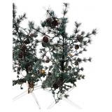 Pair of Artificial Pine Trees with Lights and Pinecones
