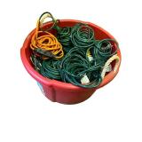 Large Collection of Assorted Extension Cords in Red Tub