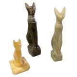 Set of 3 Carved Stone Egyptian Cat Statues