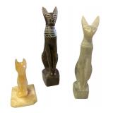 Set of 3 Carved Stone Egyptian Cat Statues