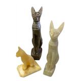 Set of 3 Carved Stone Egyptian Cat Statues