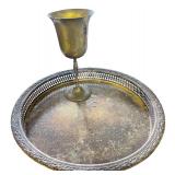 Vintage Brass Decorative Tableware Lot - Tray, Goblet, Bell, Sun Dish, Holder