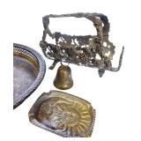 Vintage Brass Decorative Tableware Lot - Tray, Goblet, Bell, Sun Dish, Holder