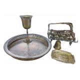Vintage Brass Decorative Tableware Lot - Tray, Goblet, Bell, Sun Dish, Holder