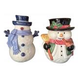 Set of 2 Snowman Ceramic Cookie Jars with Hand-Painted Details