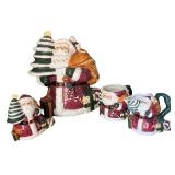 Rosegarden Santa Claus Christmas Ceramic Pitcher and Mugs Set