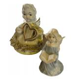 Collection of 6 Porcelain Figurines Including Musicians, Lady, and Angels