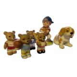 Collection of Ceramic Figurines Including Bears, Dog, Cartoon Characters, and Lambs