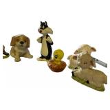 Collection of Ceramic Figurines Including Bears, Dog, Cartoon Characters, and Lambs