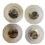 Set of 4 Stratford by Wood & Sons Ironstone Plates Carrier & Ives Scenes