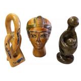 Set of 3 Handcrafted African Stone and Wood Art Sculptures