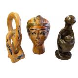 Set of 3 Handcrafted African Stone and Wood Art Sculptures