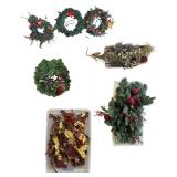 Collection of Artificial Holiday Wreaths and Decorative Garlands