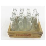 Set of 11 Mini Coca-Cola Glass Bottles with Wooden Crate