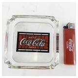Coca-Cola Glass Ashtray with Stained Glass Style Logo and Coke Lighter