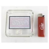 Coca-Cola Glass Ashtray with Stained Glass Style Logo and Coke Lighter