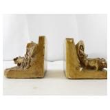 Pair of Vintage Pioneer Wagon Bookends Ceramic Oxen