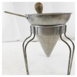 Aluminum Cone Strainer Colander with Stand and Wooden Pestle