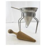 Aluminum Cone Strainer Colander with Stand and Wooden Pestle