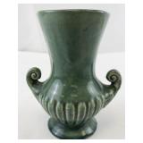 Vintage Green Ceramic Vase with Decorative Handles