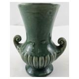 Vintage Green Ceramic Vase with Decorative Handles