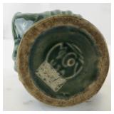 Vintage Green Ceramic Vase with Decorative Handles