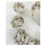 Antique Hand Painted Porcelain Berry Bowl Set with Floral Design - 7 Pieces