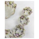 Antique Hand Painted Porcelain Berry Bowl Set with Floral Design - 7 Pieces