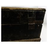 Antique Wood and Metal Steamer Trunk with Locking Plate