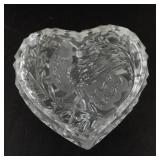 Las Aves 24% Lead Crystal Heart Shaped Trinket Box with Bird Design